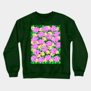 Pink and yellow flowers, ladybugs and leaves pattern Crewneck Sweatshirt